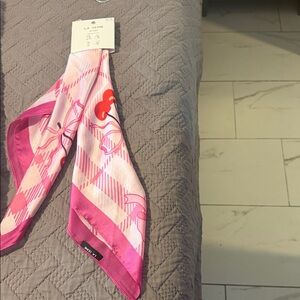 Chic Pink Plaid Scarf with Bow Design